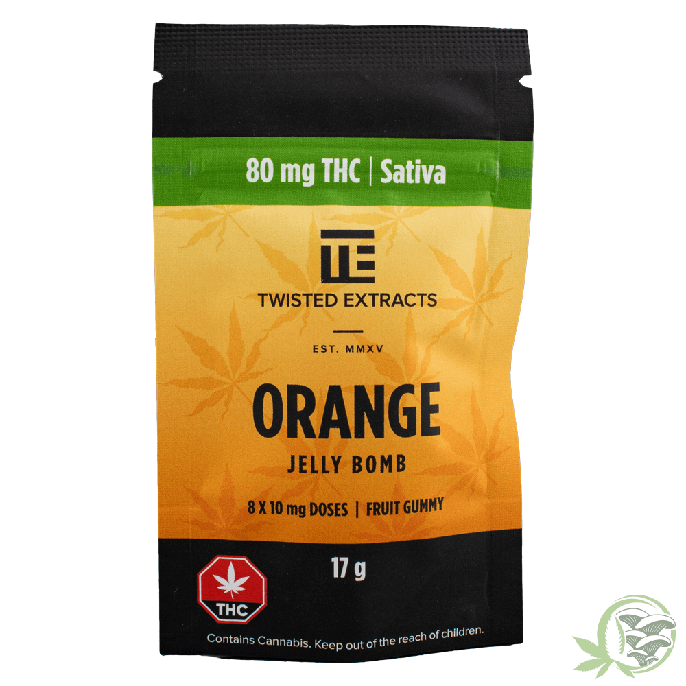 Twisted Extracts Orange Jelly Bomb 80mg THC Sativa Gummies at Sacred Meds