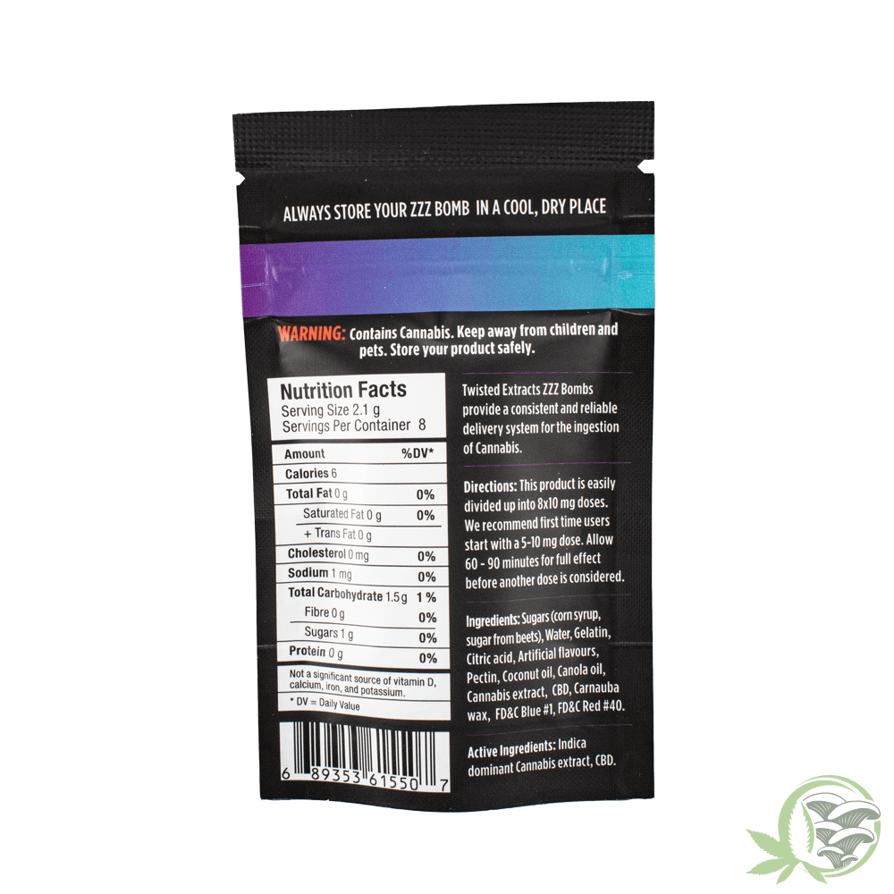 Twisted Extracts Black Cherry ZZZ Bomb 1:1 40mg CBD 40mg THC Indica Gummies at Sacred Meds