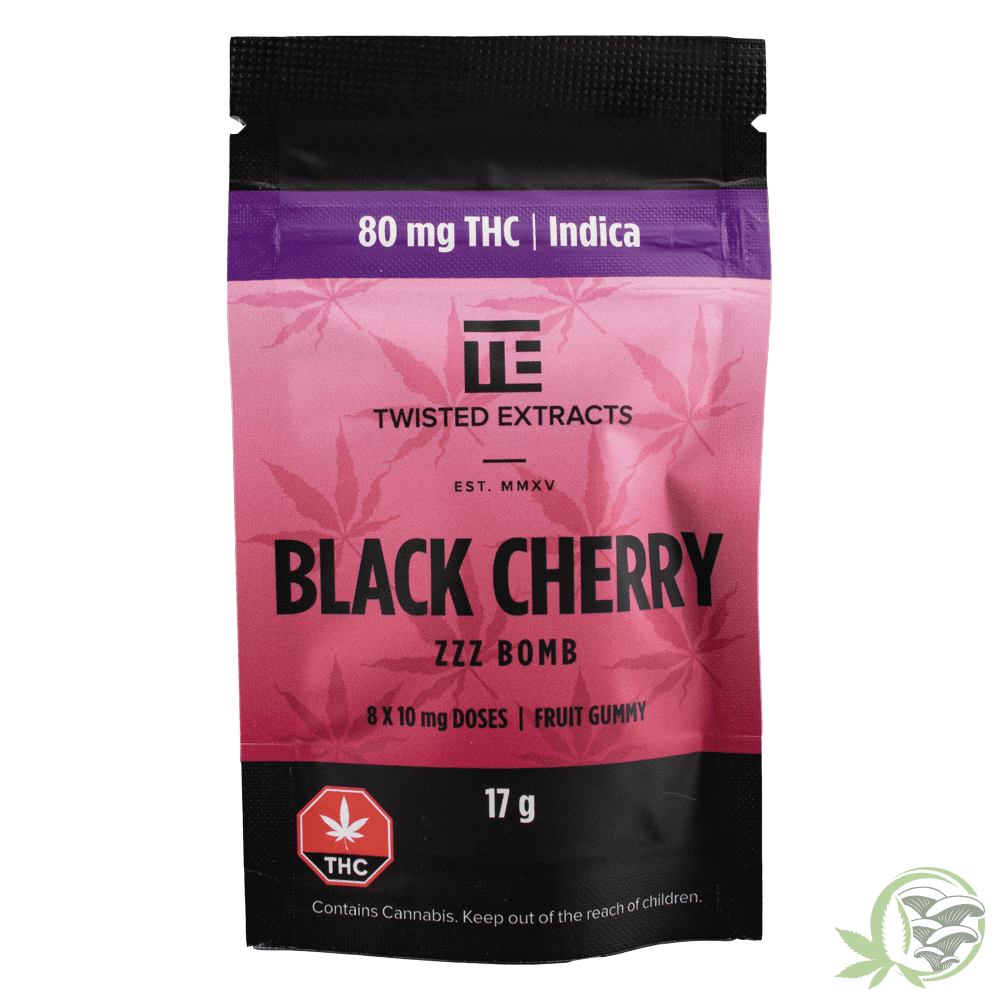 Twisted Extracts Black Cherry ZZZ Bomb 80mg THC Indica Gummies at Sacred Meds