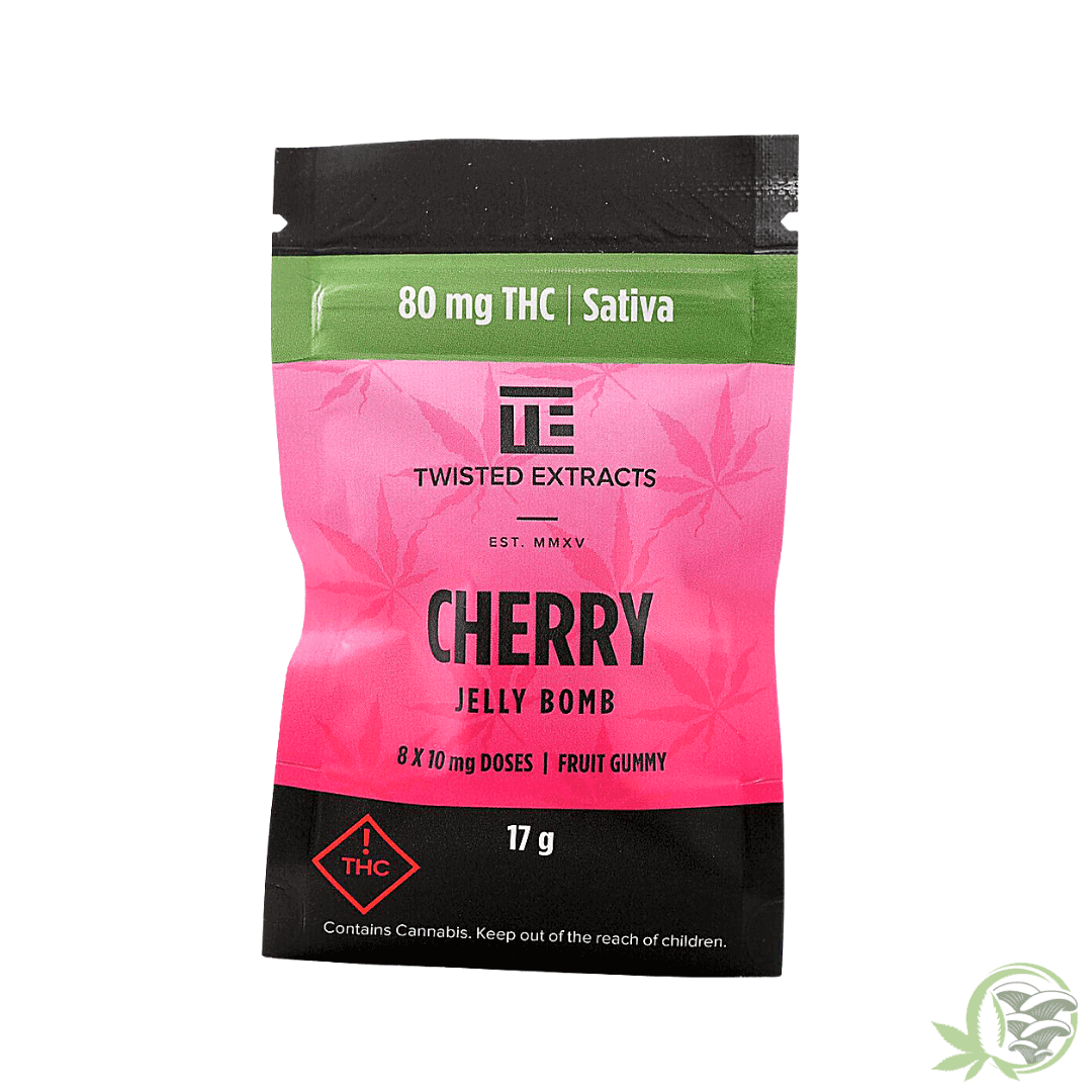 Twisted Extracts Cherry Jelly Bomb 80mg THC Sativa Gummies at Sacred Meds